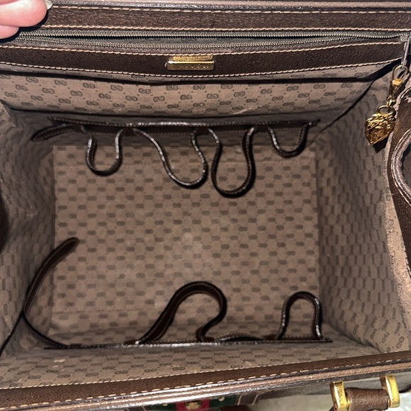 GUCCI Brown Gucci web Train case Authentic Rare Vintage w/ keys Clean Pristine - Picture 8 of 13